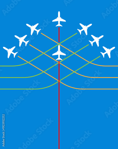 Airplane Flying Formation In Blue Sky, Air Show Display, The Disciplined Flight