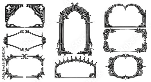 Set of Decorative Gothic and Fantasy Style Frames and Borders with Ornate Elements