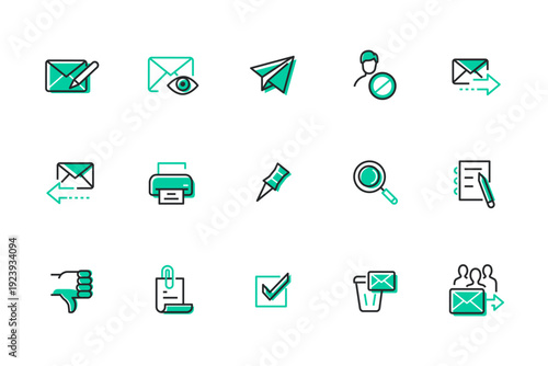 Emails - set of line design style icons