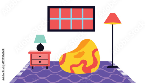 Modern Living Room Interior with Bean Bag Chair Illustration