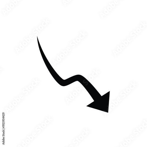 Black arrow pointing down curved