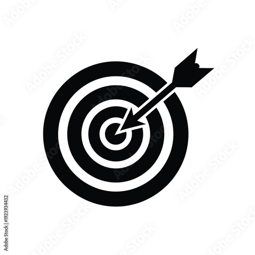 Black and white target with arrow hitting bullseye