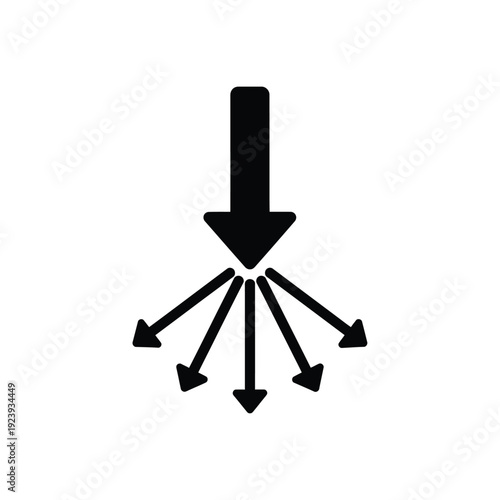 Black arrow splitting into multiple arrows direction