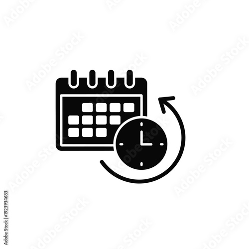 Black calendar with clock and arrow symbol