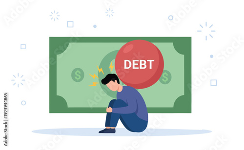 Downward trend arrow with debt symbol financial crisis flat design