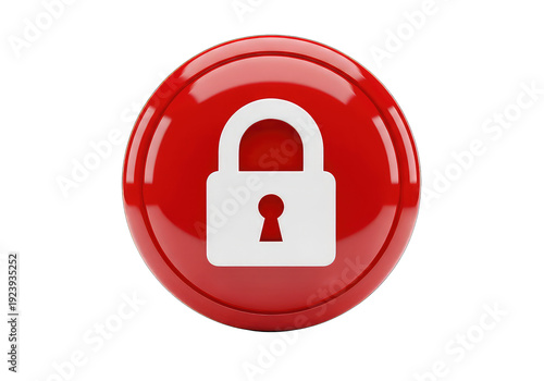 3D red security lock icon with keyhole isolated on transparent background