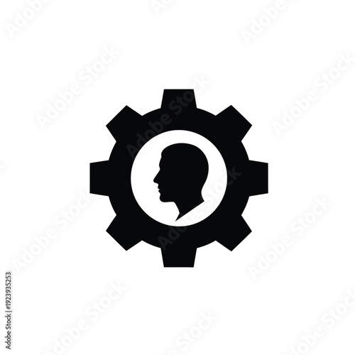 Black gear with human head silhouette wheel
