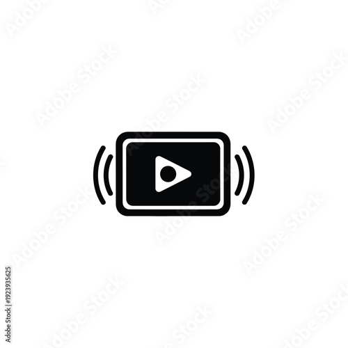 Black play button with sound waves white