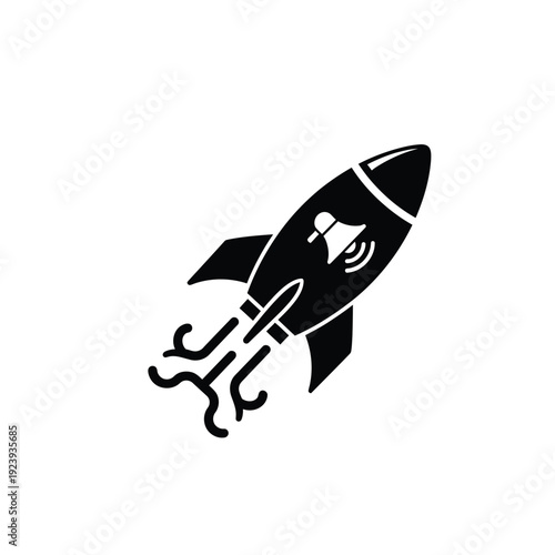 Black rocket ship with megaphone and flames spaceship
