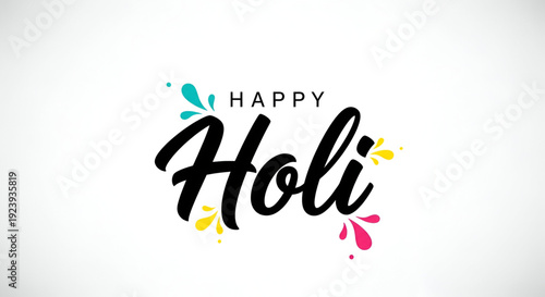 Modern happy holi clean typography vector illustration on white background with minimal colorful splash elements for indian festival greeting branding and commercial design use