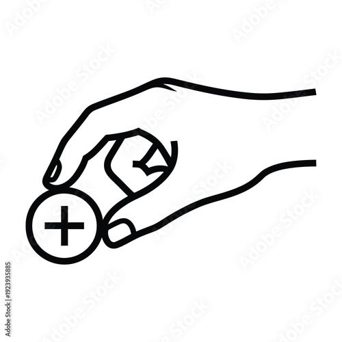 Hand holding a circle with plus sign representing addition or positive choice