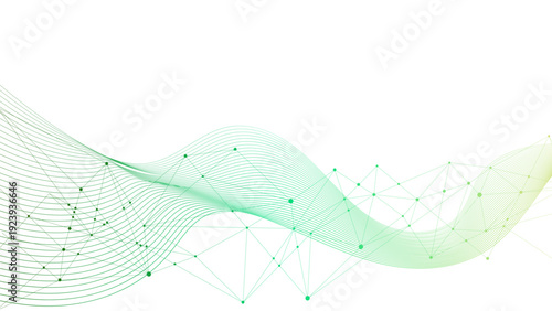 Abstract green wave with geometric lines and gradient effect on transparency background