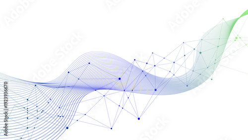 Abstract digital wave with geometric lines and gradient colors on transparency background