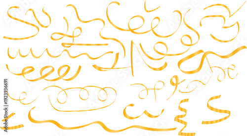 Collection of orange pasta shapes in spiral, loop, wave and twist forms scattered on white background illustration