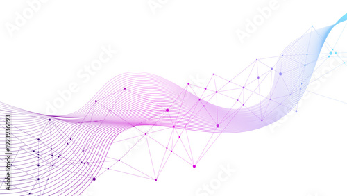 Abstract digital wave with geometric lines in gradient colors on transparency background