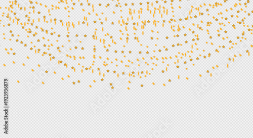 Golden confetti glitter particles scattered on transparent background festive decorative design for celebration