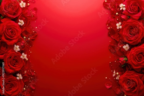 Wallpaper Mural A red background with a row of red roses on either side Torontodigital.ca