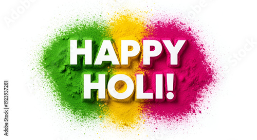Colorful happy holi vector typography created with vibrant powder splash on clean white background for indian festival greeting design branding and commercial use