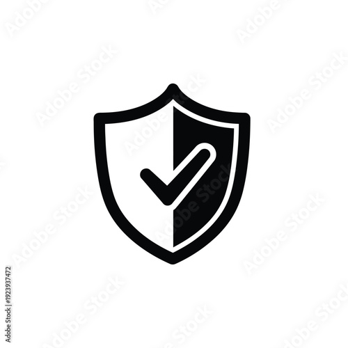 Black and white shield with checkmark symbol