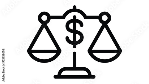 continuous line illustration of balance scale with dollar sign symbolizing financial justice economic balance taxation and fair trade