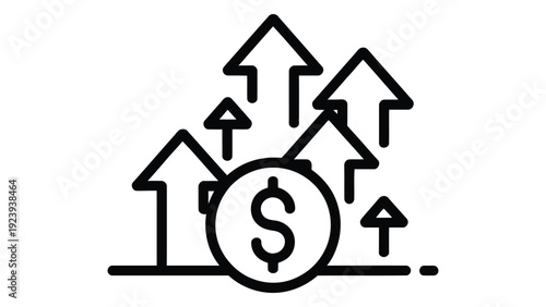 continuous line illustration of dollar coin with upward arrows symbolizing financial growth investment profit and economic success