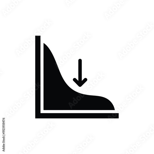 Black graph with downward arrow chart symbol white