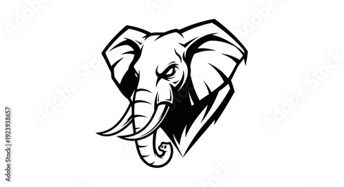 Angry Elephant Head Logo Mascot - Black and White Vector Illustration