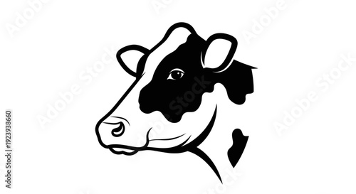 Black and White Cow Head Icon, Dairy Farm Animal Symbol, Simple Vector Illustration