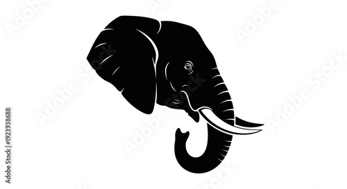 Black silhouette of an elephant head profile on white background