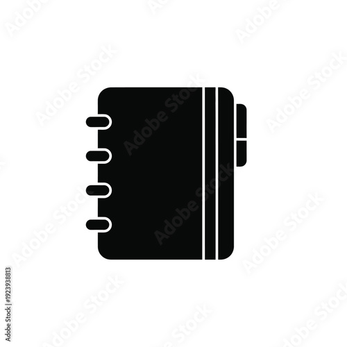 Black notebook with white background