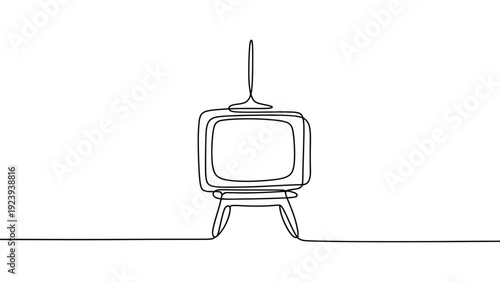 continuous line illustration of retro television with antenna symbolizing vintage media entertainment and classic broadcast concept