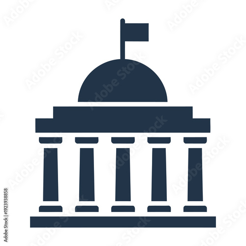 Government building facade with columns and flag