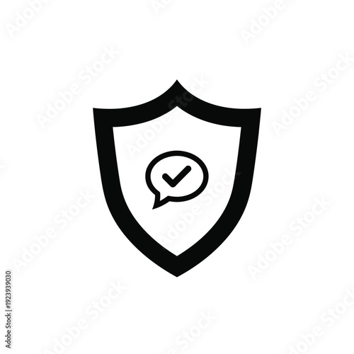 Black shield with checkmark in speech bubble