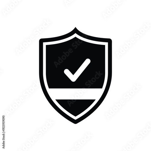 Black shield with white checkmark symbol