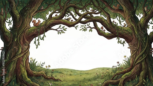 Enchanted Forest Landscape with Old Trees Creating a Blank Space for Nature Templates