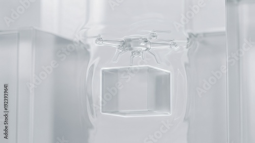 Transparent Drone Carrying Delivery Box in Innovative Logistics Concept