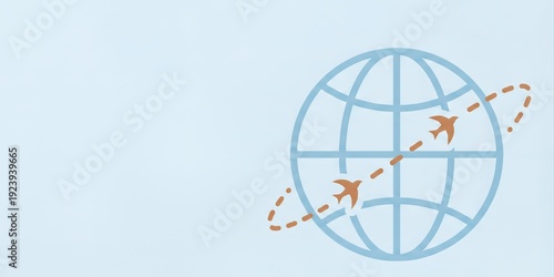 Minimal Icon of Earth Globe with Airplanes Circling for Travel and Transportation Concepts