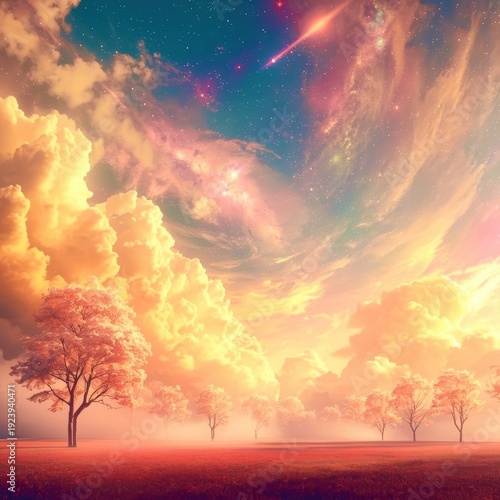 Wallpaper Mural A beautiful sunset with a sky full of clouds and a few trees in the background Torontodigital.ca