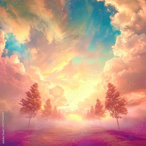 Wallpaper Mural A beautiful sunset with a sky full of clouds and a few trees in the background Torontodigital.ca