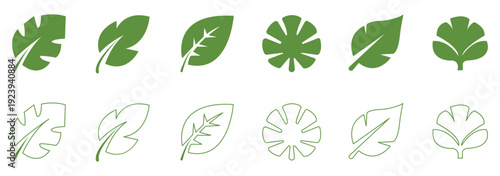 Set of green leaf icons. Leaves of trees and plants. Leaves icon. Collection green leaf. Elements design for natural, eco, vegan, bio labels. eps 10