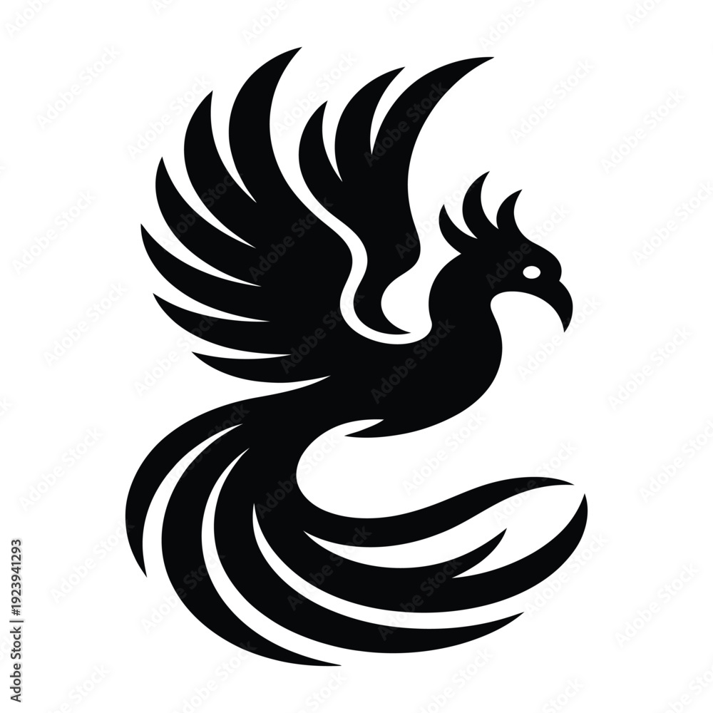 Fototapeta premium Mythical Phoenix Rising Black Silhouette Logo Icon