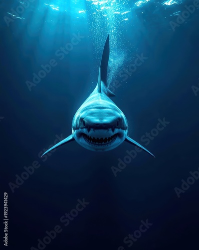 Wallpaper Mural A shark is swimming in the ocean with its mouth wide open Torontodigital.ca