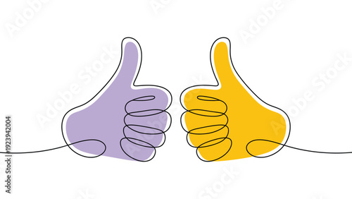 flat illustration of two thumbs up hand signs connected by line symbolizing agreement approval partnership support and positive feedback concept