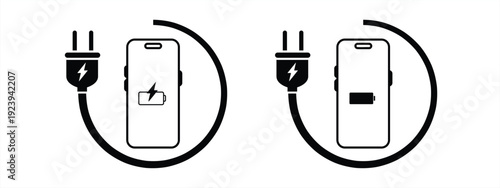Mobile phone battery charging icon. Smartphone charging station. Mobile phone recharge. Vector illustration