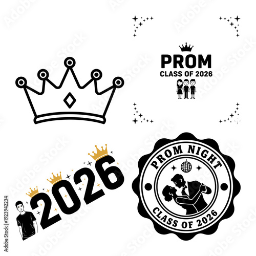 Prom Class Seal Crown and Sparkle Icon Bundle