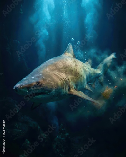 Wallpaper Mural A shark is swimming in the ocean with its mouth wide open Torontodigital.ca