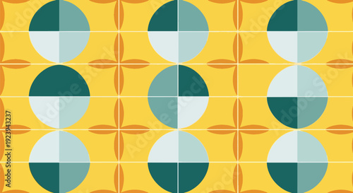 Retro Polka Dot Pattern Yellow Background Green and Blue Circles.