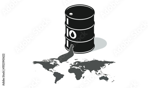 Oil Barrel Spilling Crude Oil onto World Map Illustration