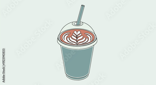 Coffee To Go in Takeaway Cup with Straw and Foam.