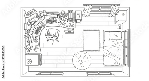 Detailed architectural floor plan showcasing furniture arrangement and room layout design.